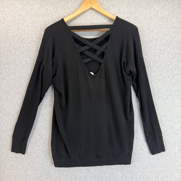 Athleta Womens Black Cross Back Sweater Long Sleeve‎ Shirt Modal Blend Size XXS - Picture 2 of 15